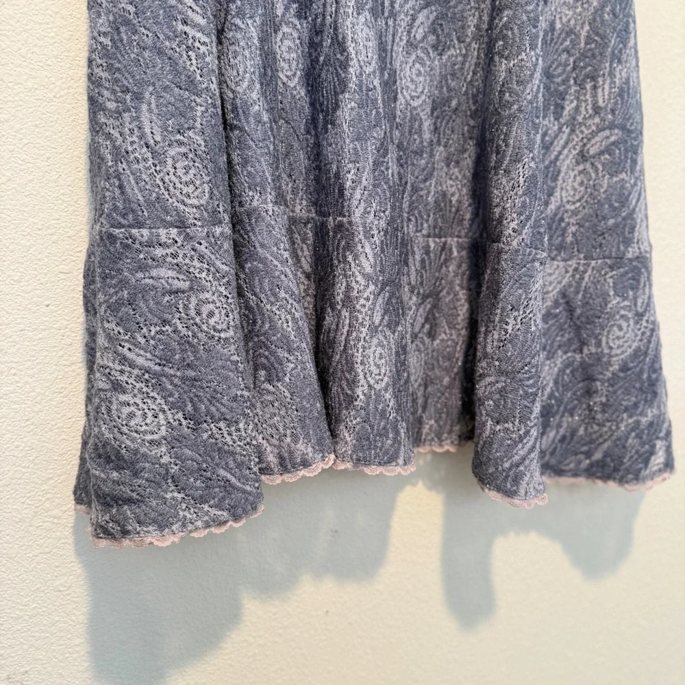 Free People Blue Paisley Lace Midi Skirt Shimmer Tiered Boho Medium‎